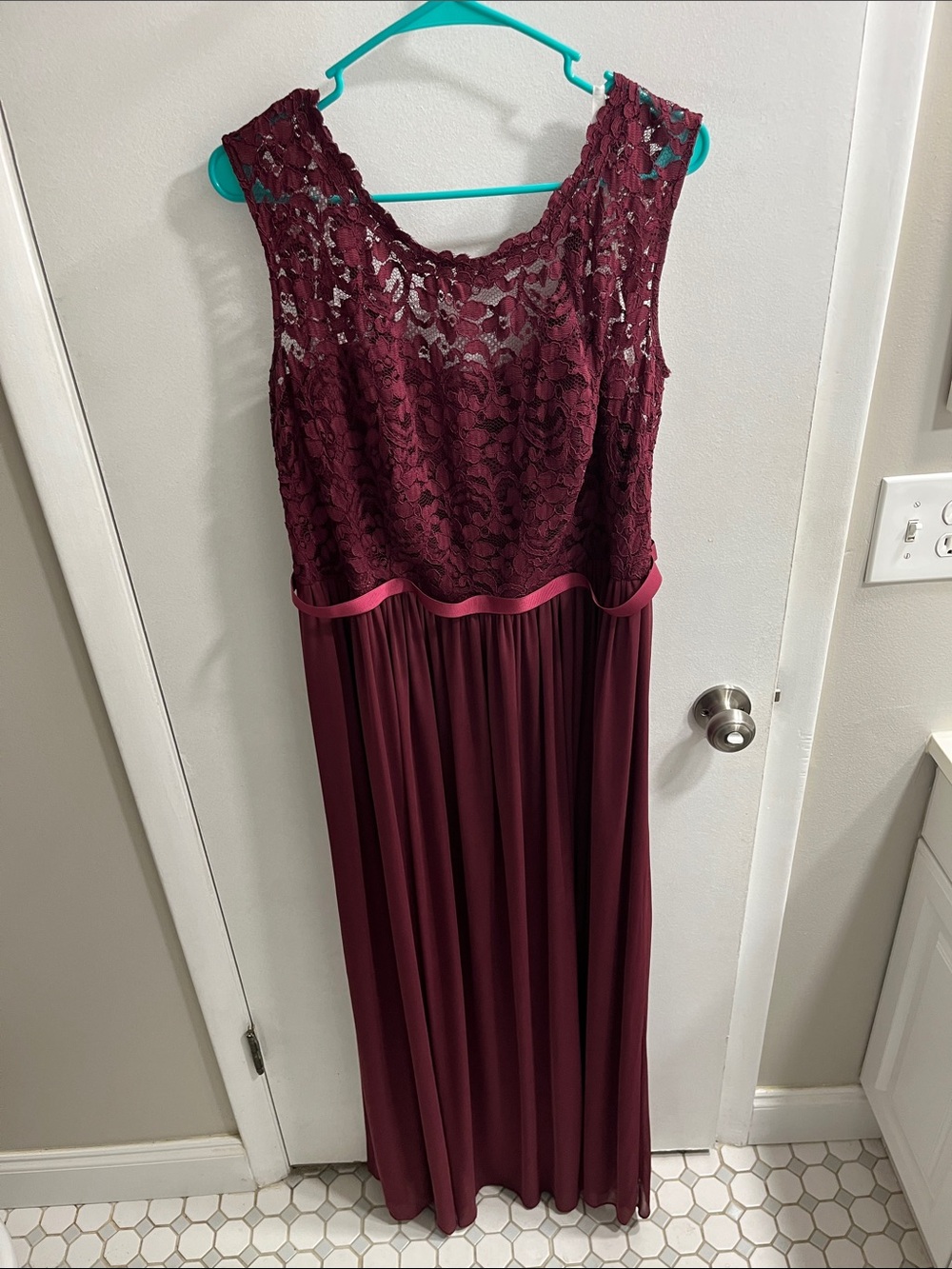 David's Bridal Burgundy Lace Bodice Maxi Dress - Picture 1 of 4